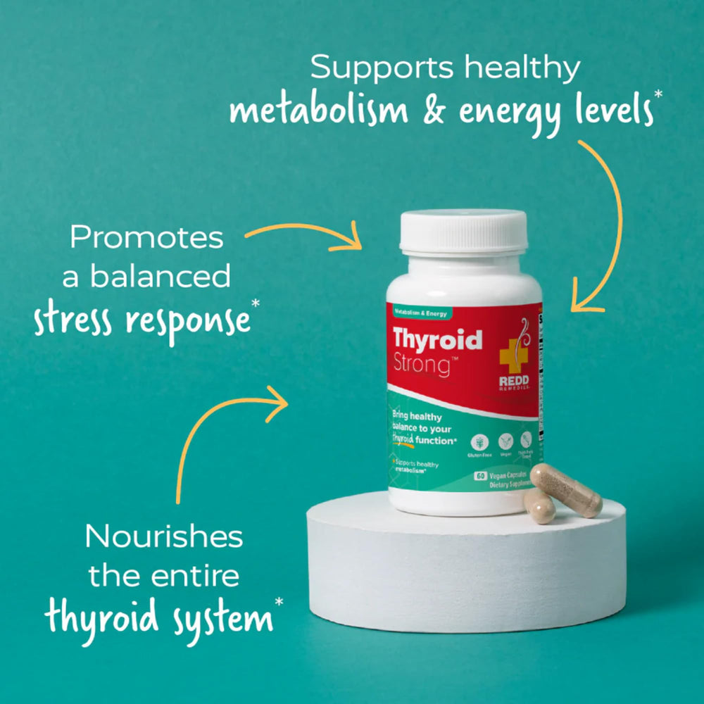Redd Remedies Thyroid Strong label info noting gluten-free and non-GMO quality
