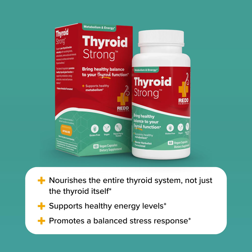 Redd Remedies Thyroid Strong mineral blend emphasizes zinc copper and selenium for metabolism