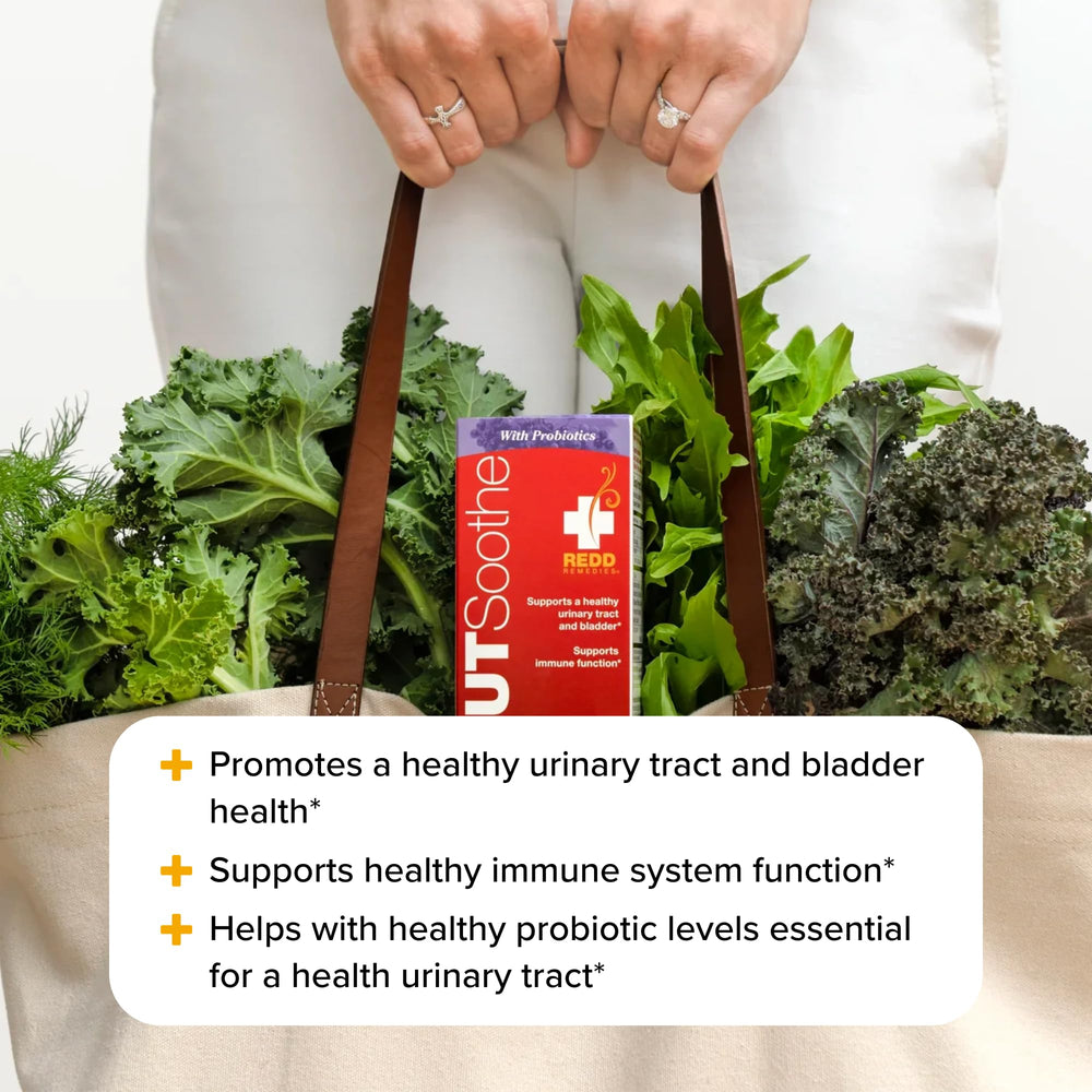 Close-up of UT Soothe capsules highlighting probiotic blend.