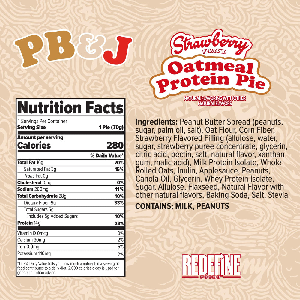 REDEFINE Oatmeal Protein Pie peanut butter jelly bar ideal for on-the-go fueling