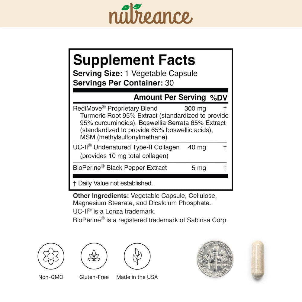 RediMove ingredients graphic shows five natural components