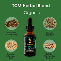 Redmint label close-up highlights organic ingredients and wellness-supporting herbs.