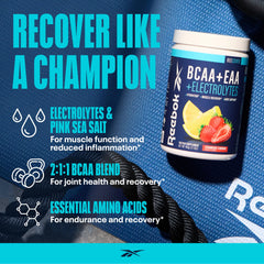 REEcover scooping powder for mixing highlights fast-acting EAAs and BCAAs benefits.