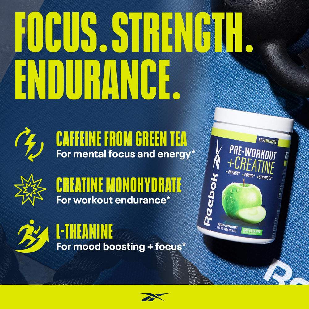 Reebok REEenergize label front shows ingredients and benefits at a glance.