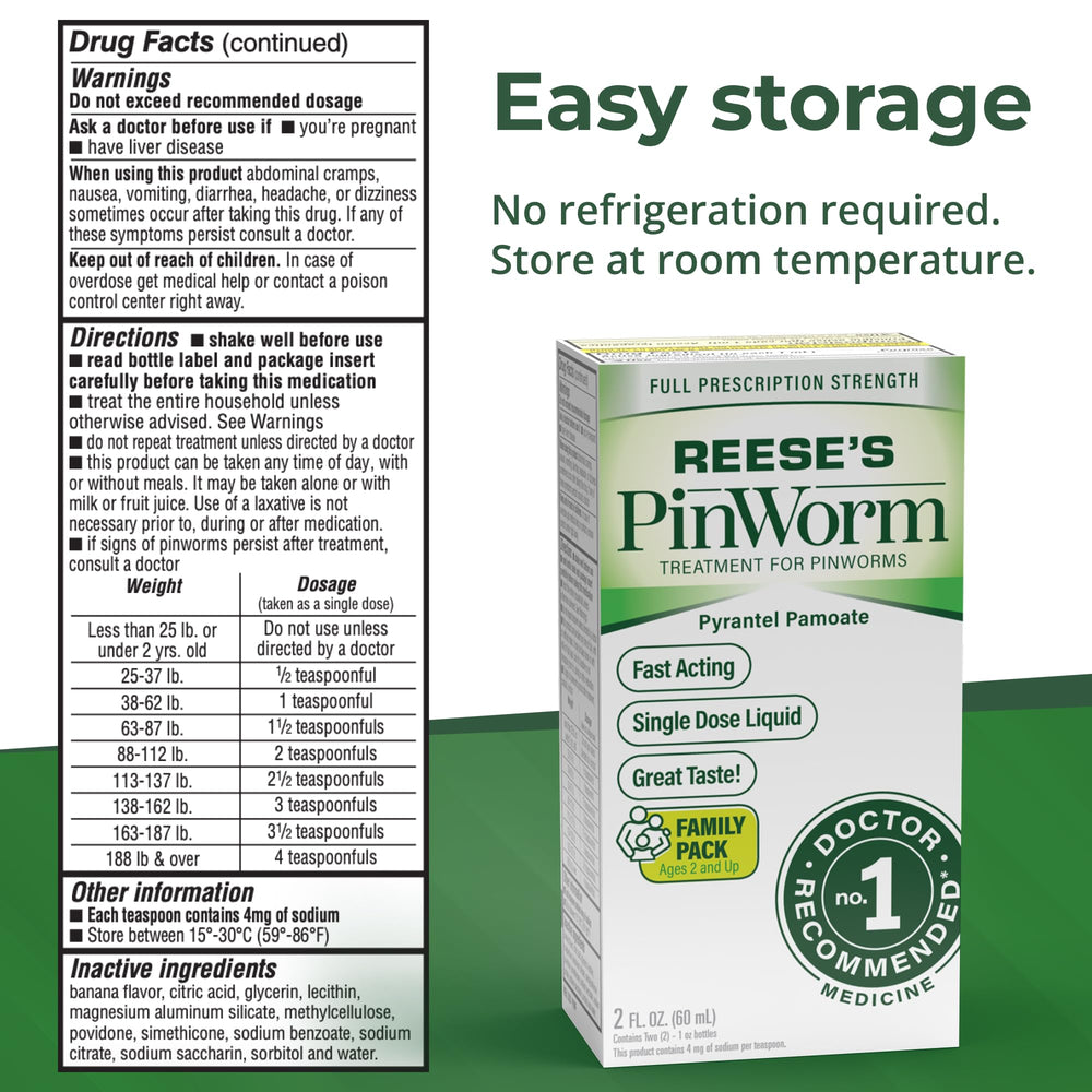 Reese's Pinworm back panel shows clear usage directions.