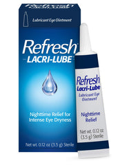 Refresh Lacri-Lube ointment applied near the eyelid for overnight moisture.