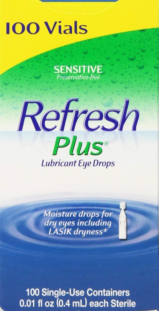 Refresh Plus eye drops two-pack, 100-count bottle for daily lubrication