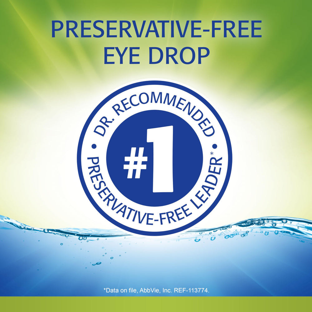 Close-up of a single drop dispensing from Refresh RELIEVA PF XTRA.