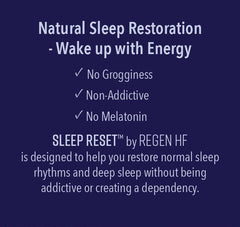 Regen HF Sleep Reset bottle label close-up highlighting the all-natural formula.