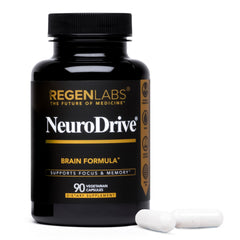 Regen Labs NeuroDrive bottle-front shows a natural brain support option for focus and clarity.