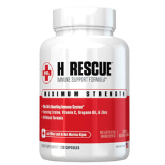 Re+Gen Nutrition H Rescue immune bottle on kitchen counter for daily wellness.