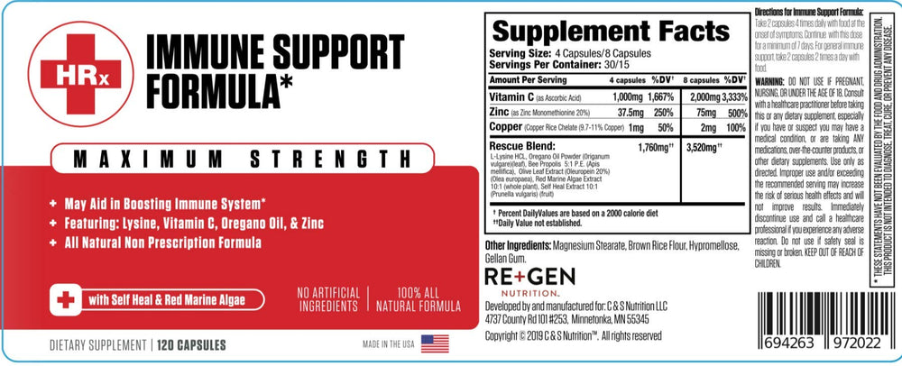 Re+Gen Nutrition label and quality claim highlight GMP facility.