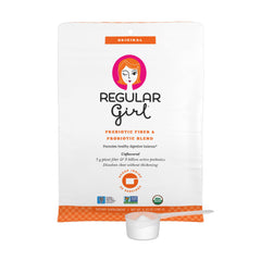 Regular Girl Organic Powder bottle pour demonstrating easy daily use and gentle digestion support