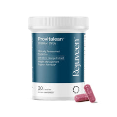 Rejuveen Provitalean metabolism bottle close-up for steady energy support.