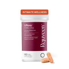 rejuveen uflora bottle front shows 12 billion cfu probiotic blend for vaginal health