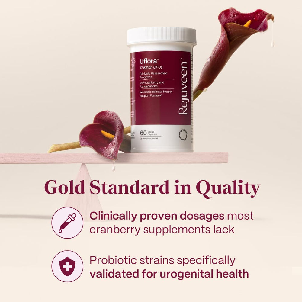 Rejuveen Uflora Vaginal Probiotics moisture-boost formula suggesting intimate hydration benefits.