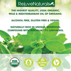 USDA Organic certification label on RejuveNaturals oregano oil.