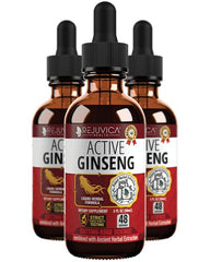 Rejuvica Active Ginseng bottle pour showing natural energy support