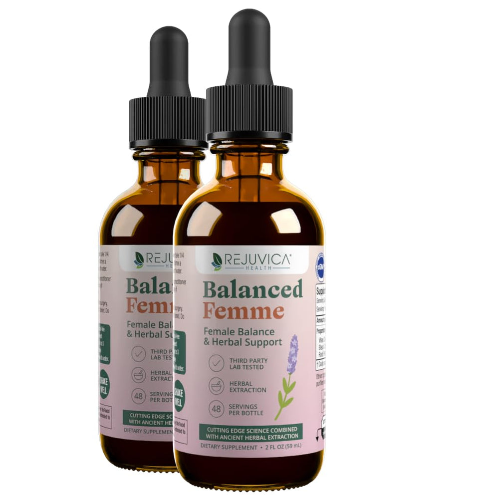 Rejuvica Health Balanced Femme liquid bottle for convenient daily menopause support.