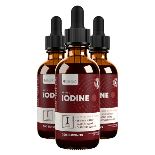 Rejuvica Health Active Iodine drops bottle for easy liquid delivery and quick absorption.