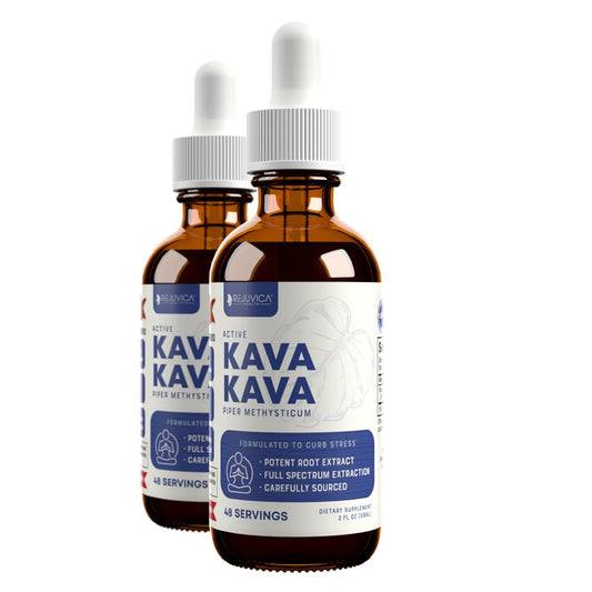 Rejuvica Health Active Kava bottle showing alcohol-free calm formula