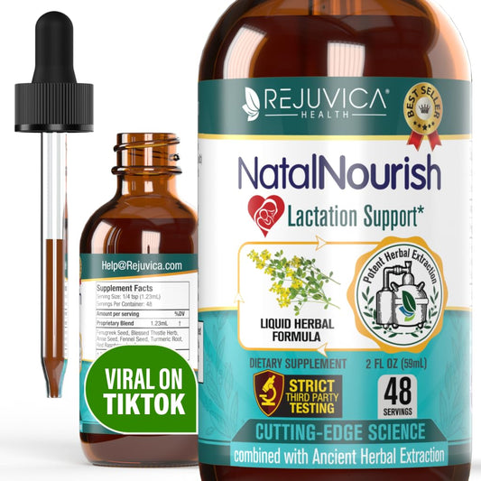 Rejuvica NatalNourish liquid bottle for easy lactation support.