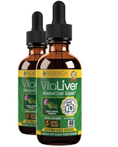 Rejuvica Health VitaLiver bottle with pour for easy liquid liver support.