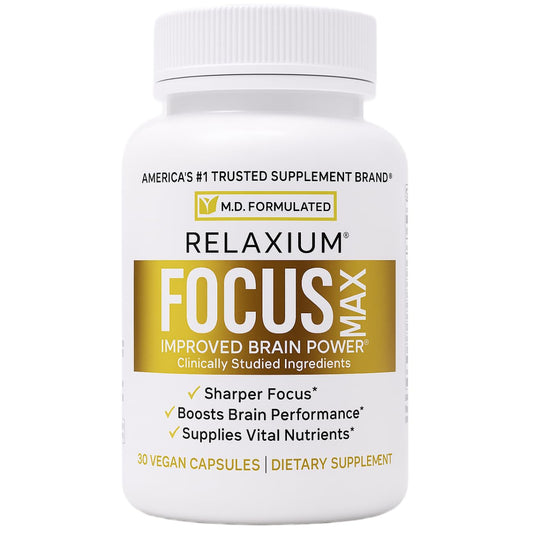 Relaxium FocusMax bottle front shows a trusted brain health supplement for daily focus.