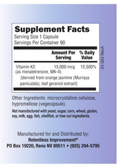 Relentless Improvement bottle label highlights 15,000 mcg dosage per capsule.