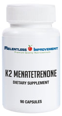 Relentless Improvement Vitamin K2 MK4 bottle with high-potency capsules for bone support.