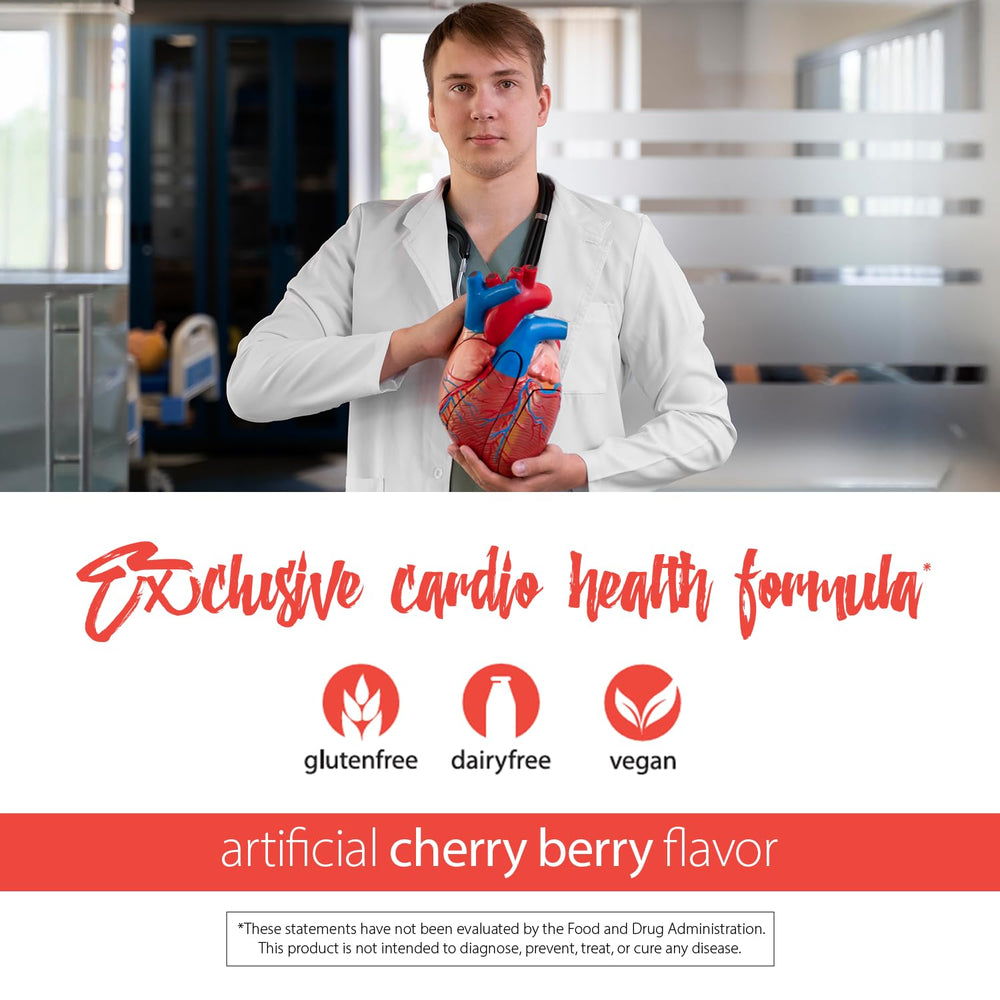 RELIV CardioSentials cherry berry ingredients visual highlights phytosterols and berry extracts.