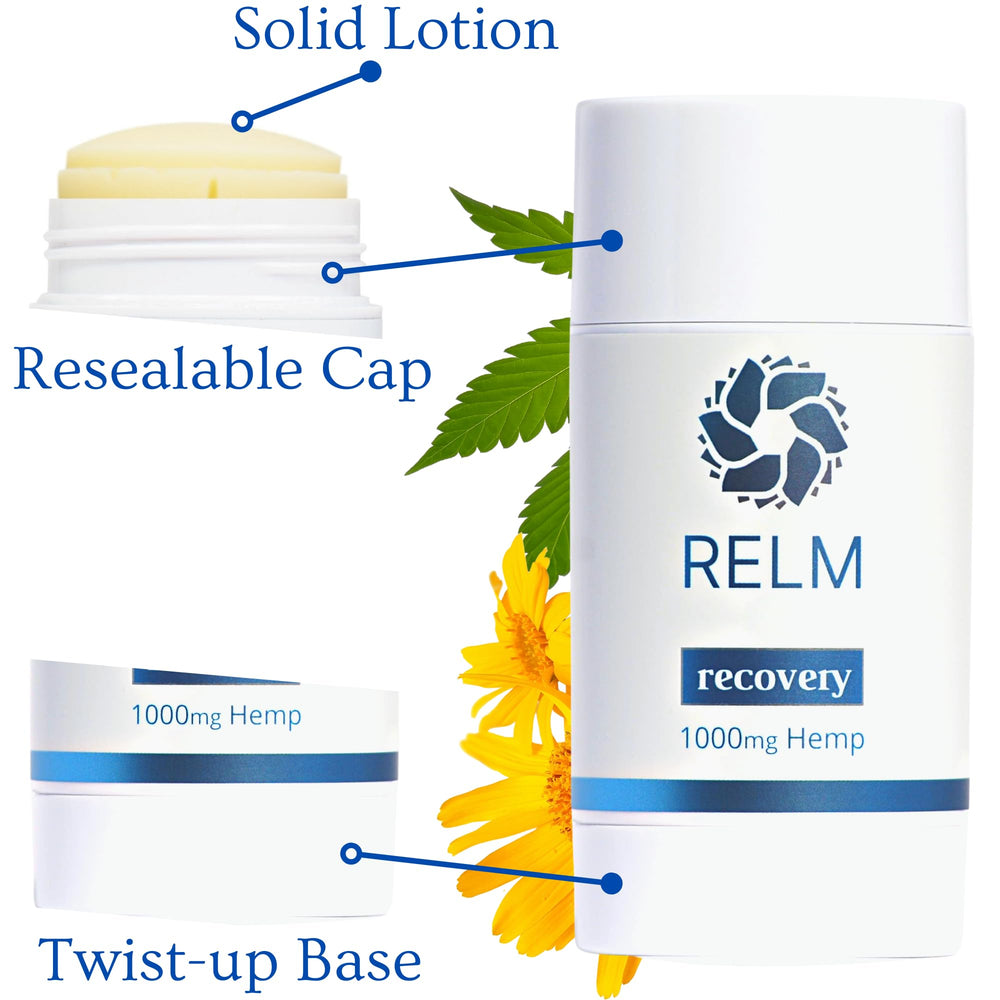 Relm Wellness Hemp Roll On Stick used on back for quick muscle ease.