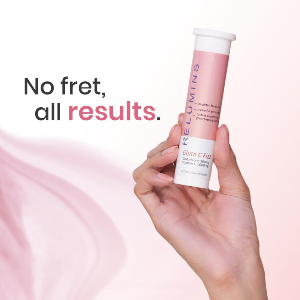 Relumins Gluta C Fizz glass with fizz bubbles and cherry color