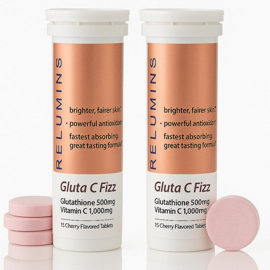 Relumins Gluta C Fizz tablet dissolving in water for fast absorption