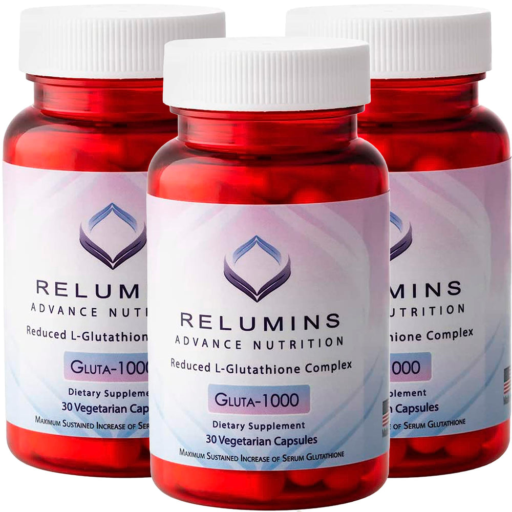 Relumins L-Glutathione Spring Glow bottle promotes radiant skin and premium USA-made quality.
