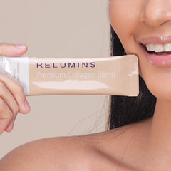 Relumins marine collagen drink mix green tea and CoQ10 bottle detail