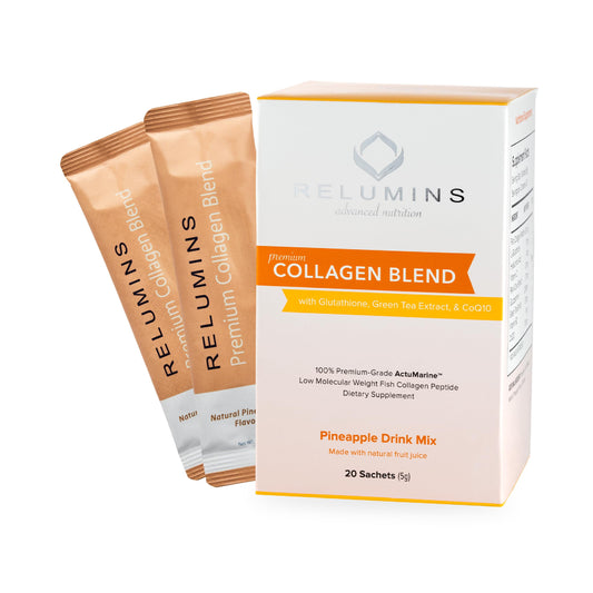 Relumins Marine Collagen pineapple sachets pack for a convenient daily glow boost