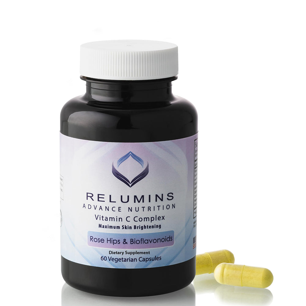Relumins Spring Glow bottle highlighting 1000mg vitamin C for daily immune support.
