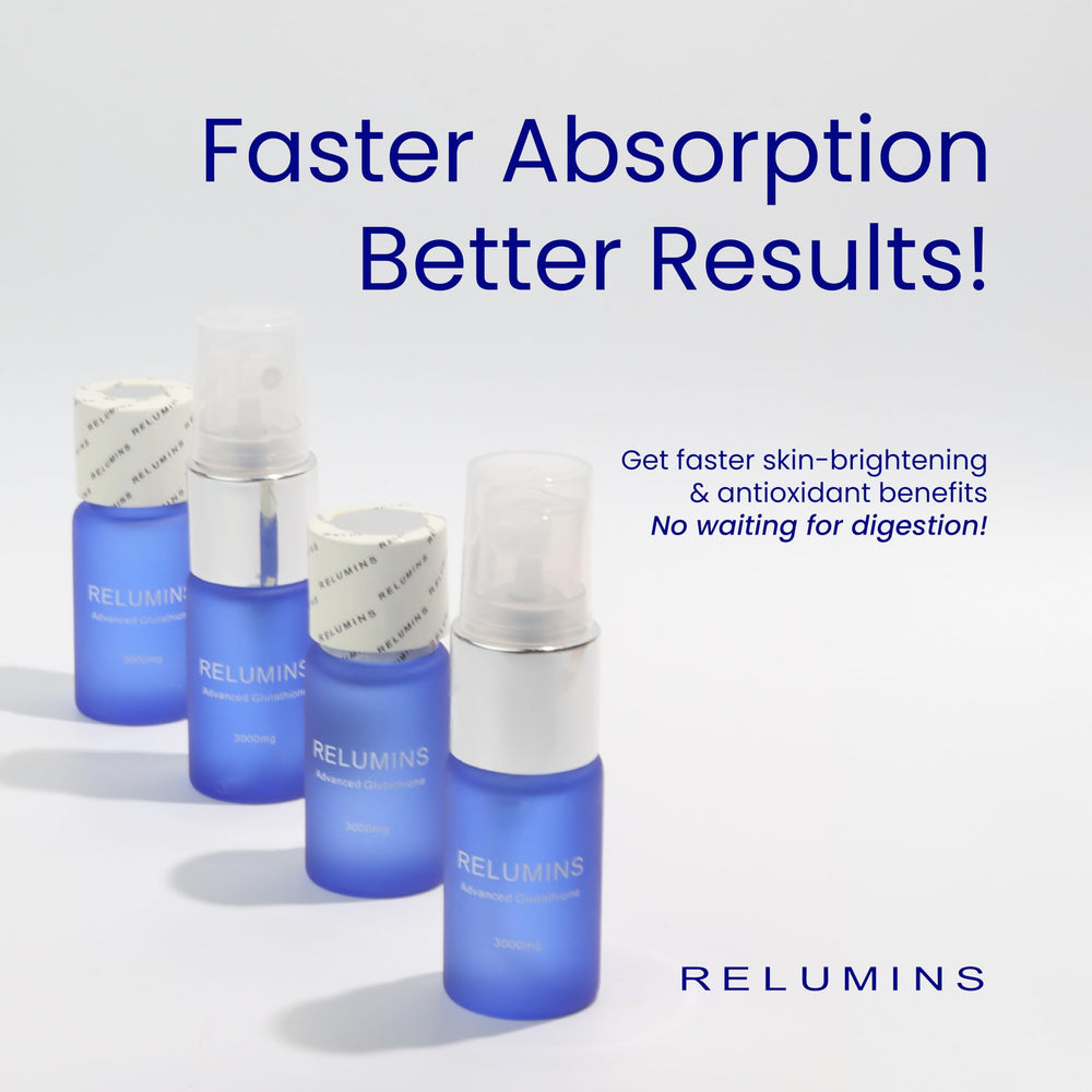 Relumins two-bottle set packaging emphasizing USA-made formulation