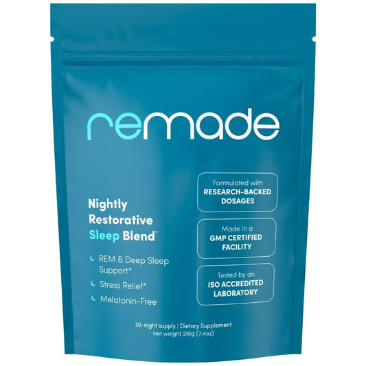 Remade Natural Sleep Aid bottle front showing sleek design for a calm bedtime routine