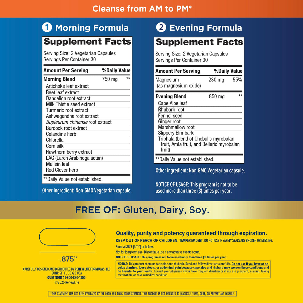 Renew Life Cleanse Smart dosage chart illustrating a 14-day cycle.