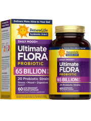 Renew Life Ultimate Flora Mood bottle front for daily probiotic balance.