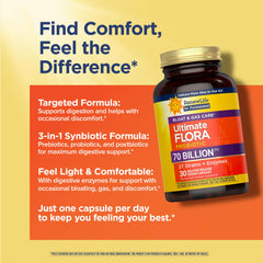 Renew Life Ultimate Flora synbiotic 3in1 image shows probiotics, prebiotics, postbiotics