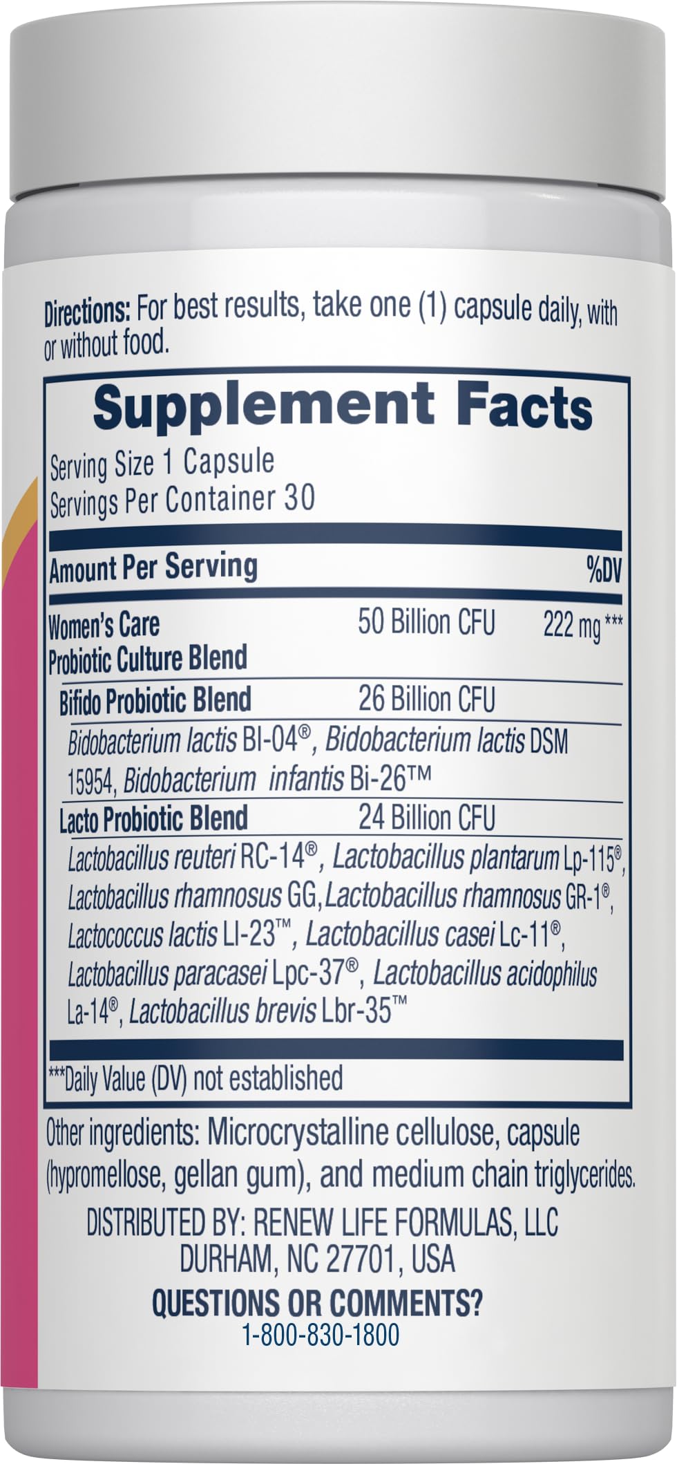 Close-up of Renew Life probiotic capsules highlighting diverse strains for digestive and immune health.