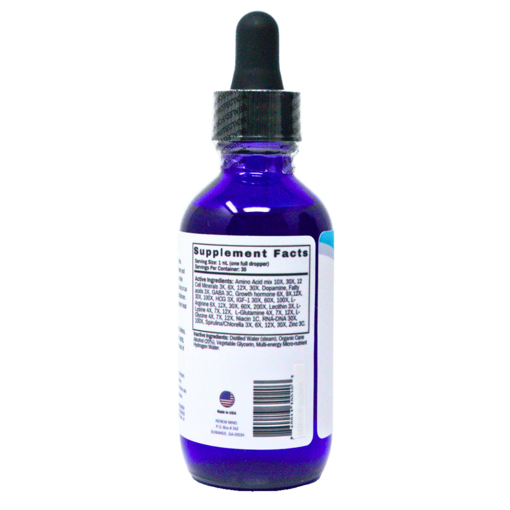 RENEW MIND Renew HGH Pro lifestyle shot with glass shows easy daily integration.