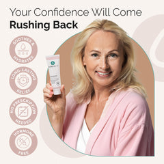 Renew-V safety claim shown with FDA-registered lab backing and quality focus.