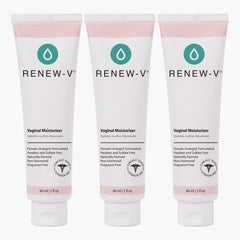 Renew-V vaginal moisturizer bottle close-up for long-lasting hydration and soothing relief
