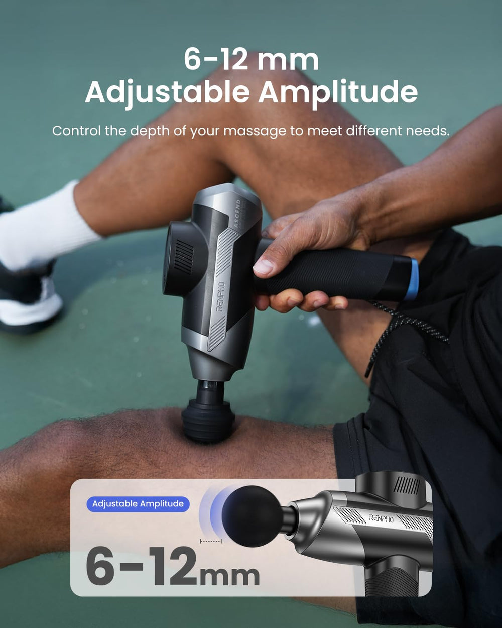 RENPHO Ascend 6–12mm amplitude range for tailored massage