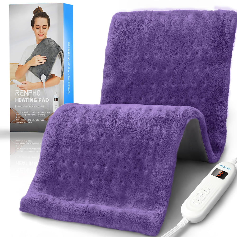 RENPHO electric heating pad on back and shoulders delivers quick warmth for tired muscles.