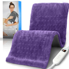 RENPHO electric heating pad on back and shoulders delivers quick warmth for tired muscles.